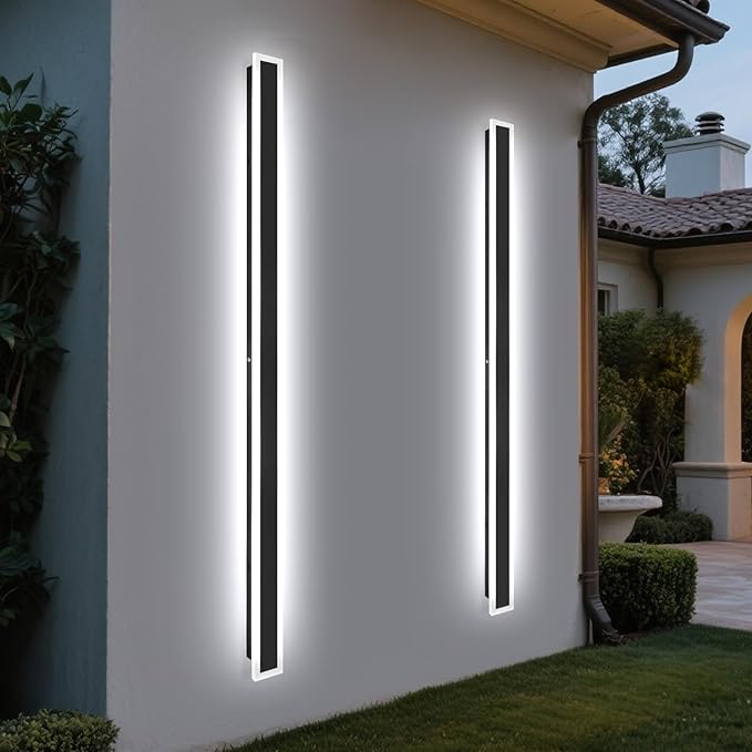 79inch Modern Outdoor Wall Light LED 3000K-6000K Dimmable Long Outdoor Wall Lights IP65 Waterproof Linear Outside Wall Sconce Black Garage Door Lights for House Garden Patio