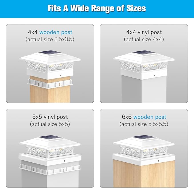 Solar Post Cap Lights Outdoor 12pack White Deck Fence Post Lights Solar Powered with 16LEDS 2 Lighting Modes 4x4/5x5/6x6 Waterproof Fence Post Lights for Garden Patio Porch Backyard