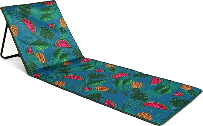 just be... Beach Sun Mat Folding Lightweight Portable Adjustable Sunbathing Recliner with Backrest Support and Valuables Pocket for Holidays Garden Camping Park and Festivals - Tropical