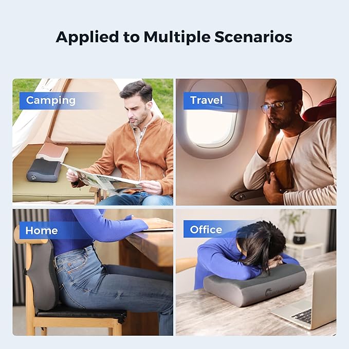 FLEXTAILGEAR Inflatable Camping Pillow Ergonomic Travel Pillow Backpacking Gear with Washable Removable Cover Separate TPU Bladder for Camp Hiking Airplane Road Trip Office