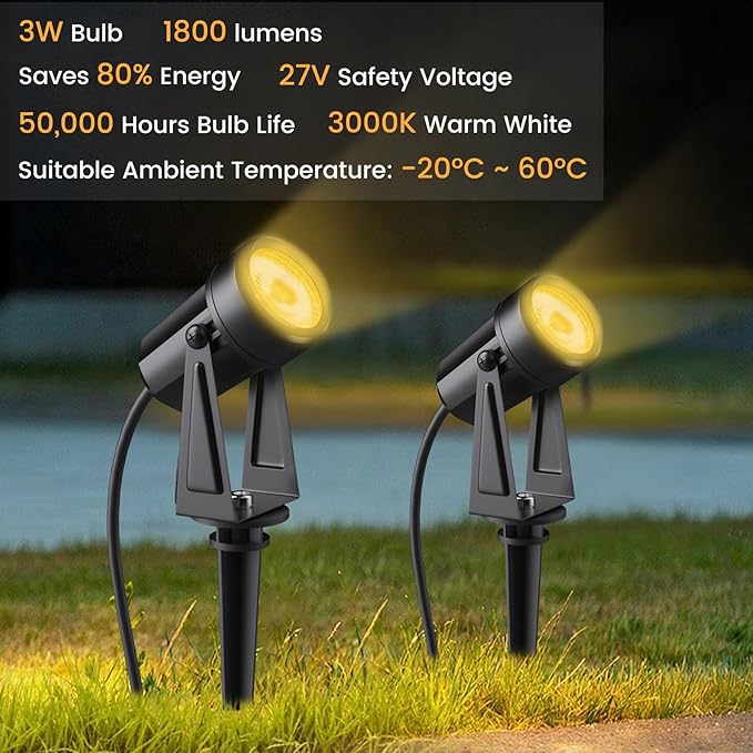 Low Voltage Landscape Lighting6 Pack Outdoor LED Landscape Spotlights with Transformer 27V Garden Lights Pathway Lights IP65 Waterproof 3000K Warm White