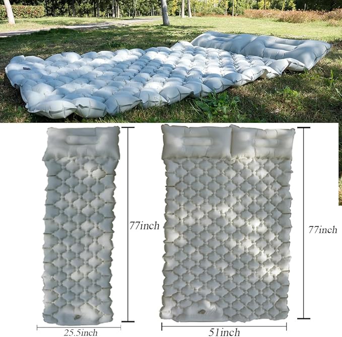 Sleeping Pad for Camping Inflatable Sleeping Mat with Pillow Camping Pad with Built-in Foot Pump Lightweight Camping Mattress Pad for Car Camping Backpacking Tent and Hiking (Full (Grey))