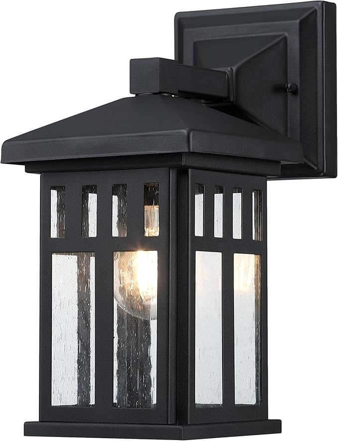 Westinghouse 6120800 Burnham Craftsman-Style One Light Outdoor Wall Fixture Textured Black Finish Clear Seeded Glass