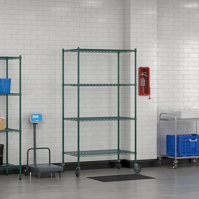 Commercial NSF Listed Green Epoxy Mobile Wire Shelving Kit 24 x 42 x 80 with 4 Shelves Perfect for Warehouse Walk-in Refrigerator Freezer Grocery Store Restaurant Dishroom