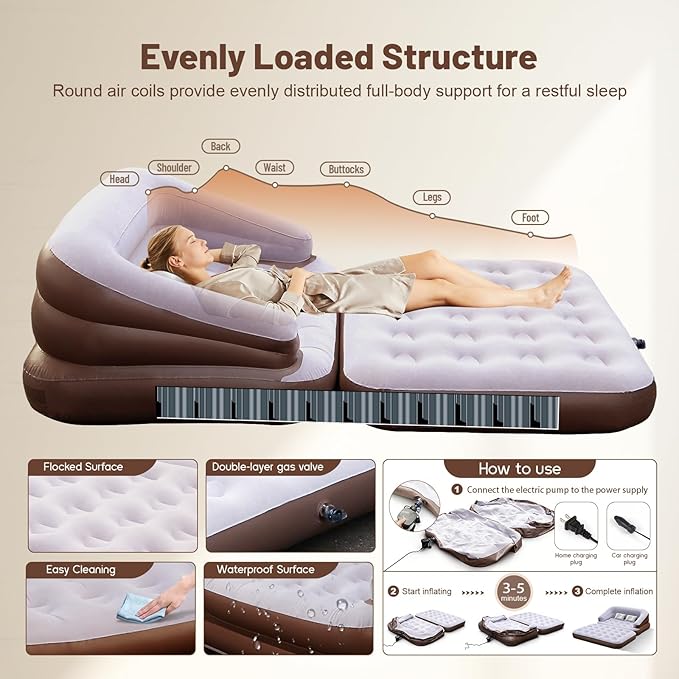 Full Size Inflatable Sofa Bed with Air Pump2-in-1 Blow-Up Couch and Folding Air Mattress Bed for HomeCampingand Guests