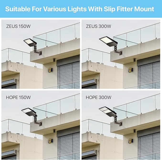 HYPERLITE Wall Mount Bracket: 90 Degree for Parking Lot Light - L Shape Bracket for 2 3/8 inch Slip Fit Lights Lighting Mounting Bracket Extension Pole for LED Shoebox Area Lights Street Pole Light
