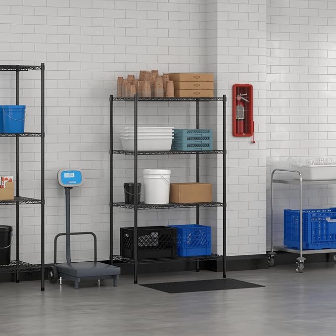 Commercial NSF Listed Black Epoxy Stationary Wire Shelving Kit 21 x 36 x 64 with 4 Shelves Perfect for Warehouse Walk-in Refrigerator Freezer Grocery Store Restaurant Dishroom