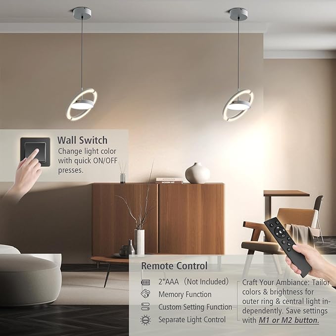 FIMEI LED Saturn Pendant Lights 3000-6000K Dimmable Adjustable Hanging Chandelier Saturn Ring Design for Dining Room Kitchen Island Entryway Bedroom Foyer Black (Gray 2)