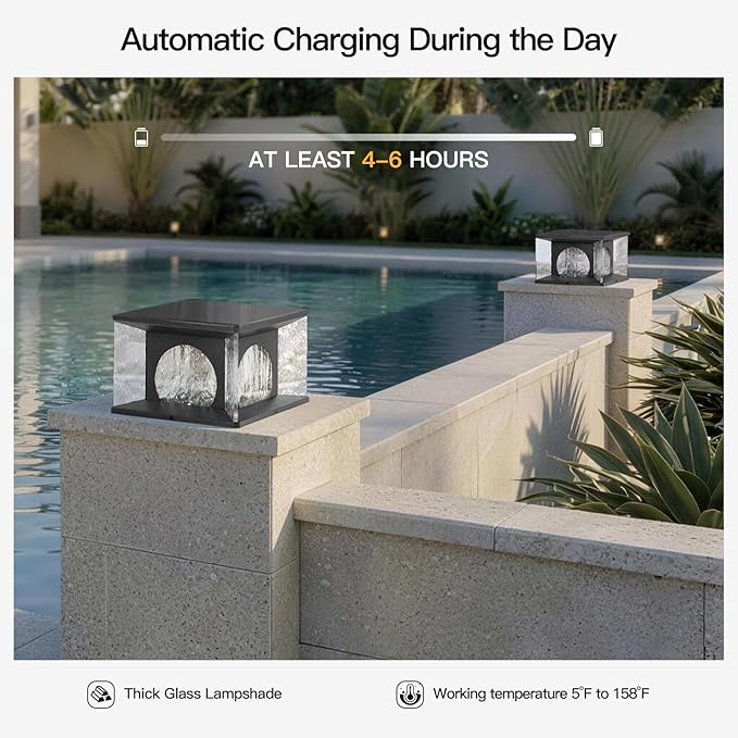 Large Solar Post Lights Outdoor 11.8 Glass Column Lights Outside Post Lights Solar Powered Modern Pillar Light Waterproof Dusk to Dawn Lantern Column Lamp for Patio Gate Driveway Pathway