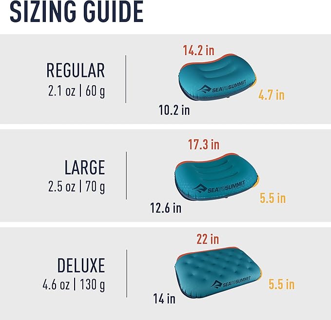 Sea to Summit Aeros Ultralight Inflatable Camping and Travel Pillow Deluxe Aqua