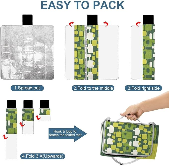Modern Mid Century Seamless Abstract Pattern Waterproof Outdoor Picnic Blanket Sandproof Beach Mat for Camping Hiking Grass Travelling