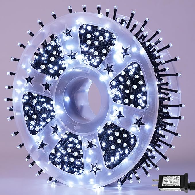 QITONG 500 LED 165ft Christmas White Lights String Lights Outdoor Waterproof with 8 Modes Green Wire Plug in Twinkle Light Indoor