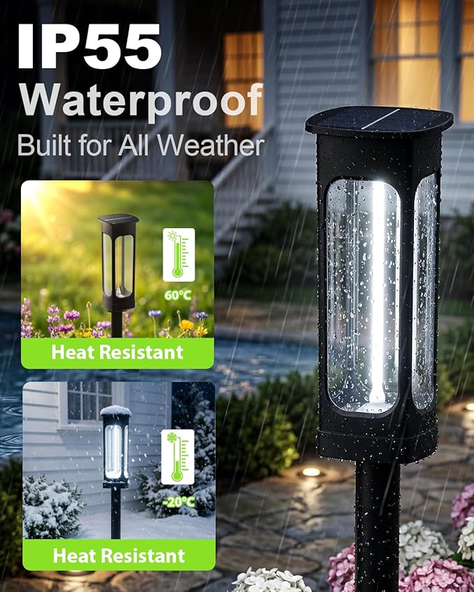 Solar Pathway Lights Outdoor 6 Pack Upgraded Brighter 6 Inch extended filament Solar Garden Lights Waterproof Up to 15 Hrs Lighting for Yard Garden Walkway Driveway Landscape Patio Decor （White）