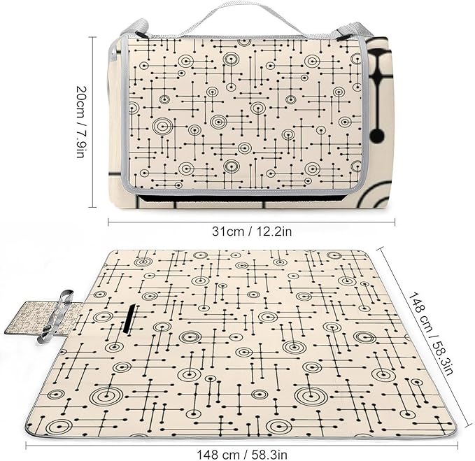Modern Mid Century Seamless Abstract Pattern Waterproof Outdoor Picnic Blanket Sandproof Beach Mat for Camping Hiking Grass Travelling