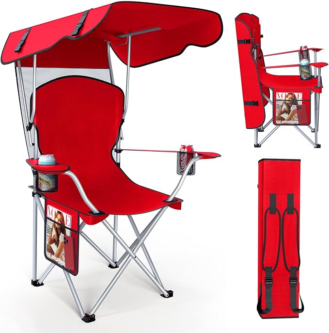 Portable Camping Chair with Canopy - Folding Chair with Canopy Durable 600D Oxford Canopy Chair for Camping Beach Picnics Fishing &amp Sports