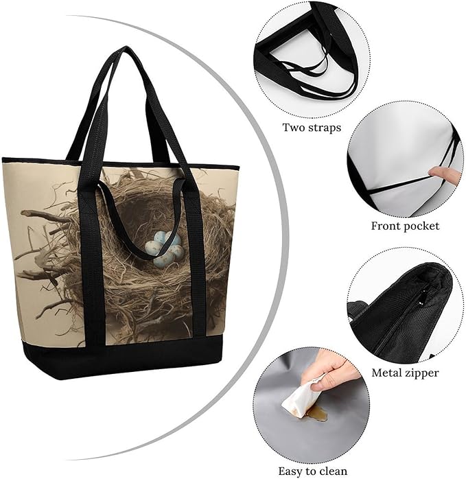 Insulated Shopping BagLarge Reusable Cooler Bags Birds Nest Printed Foldable Shopping BagTravel Waterproof Shoulder Bag