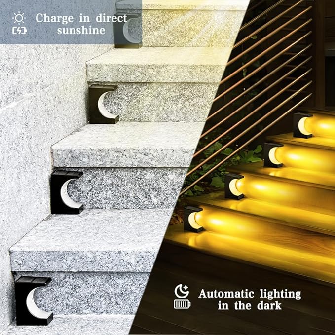 Solar Stair Lights Solar Step Lights Outdoor Waterproof IP65 Outdoor Light Decor for Garden Stair Deck Front Step Front Porch and Patio (Warm Light Type-C-6Pack)