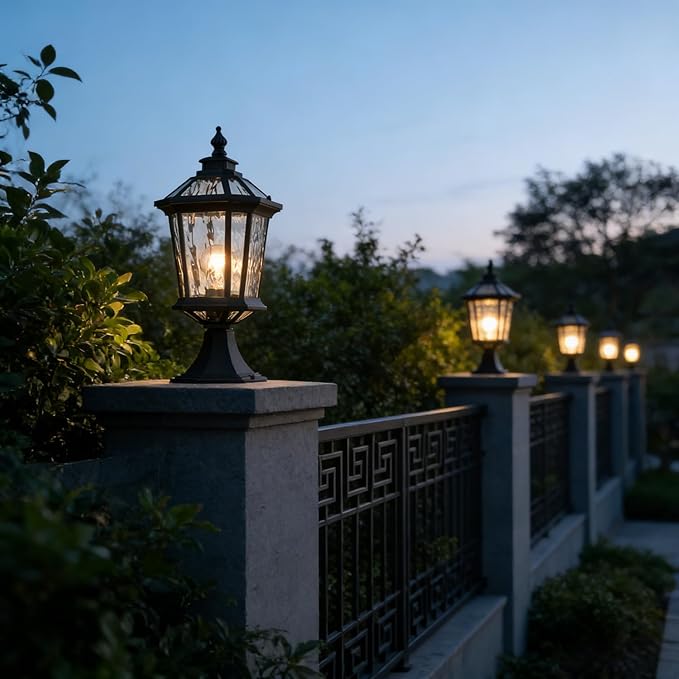 DANSEER Outdoor Post Light Fixture Waterproof Exterior Lamp with Water Ripple Glass Outside Post Lighting for Garden Patio Pathway Yard Lawn