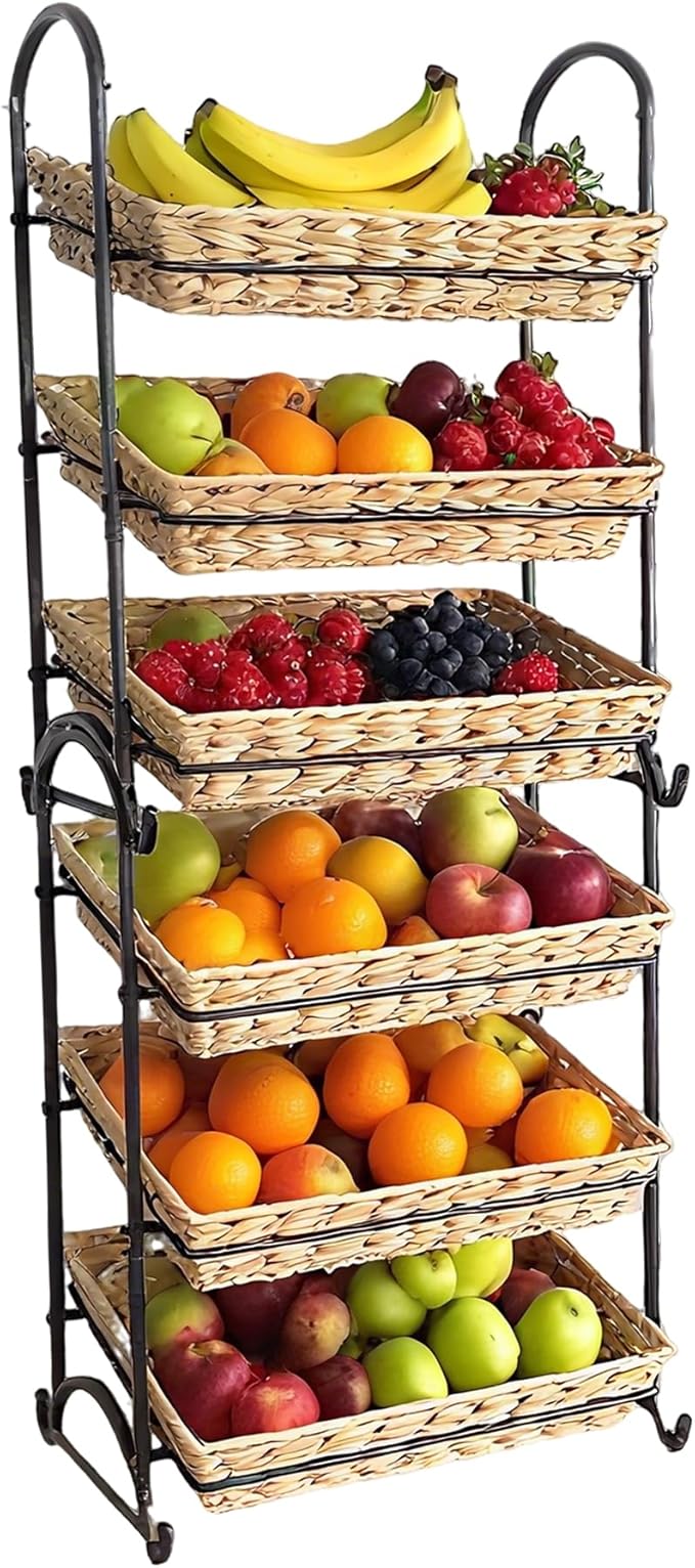 Stackable Candy Display Rack with Rattan |Stackable Candy Organizer|Multi-Function Snack Rack&ampShelf for Chips |Perfect Display Solution for Stores (Brown Large)