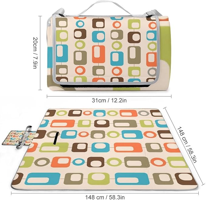 Modern Atomic Stars Retro Colors Stock Illustration Waterproof Outdoor Picnic Blanket Sandproof Beach Mat for Camping Hiking Grass Travelling