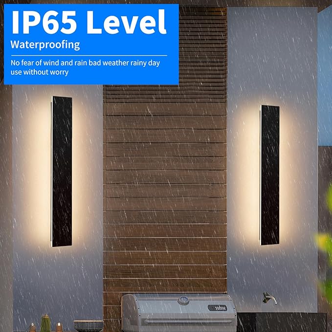 Mikeru 2 Pack Upgraded 31.4 Long LED Wall Sconce 4.3 Wide IP65 Waterproof Outdoor Wall Lights 3000K Warm White Exterior Lighting Fixtures for Front Porch Garage Basement &amp Patio