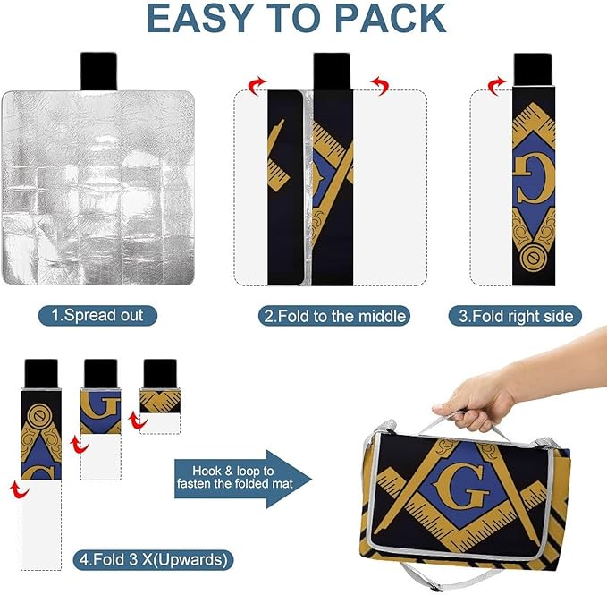 Freemasonry Masonic Lodge Symbol Waterproof Outdoor Picnic Blanket Sandproof Beach Mat for Camping Hiking Grass Travelling