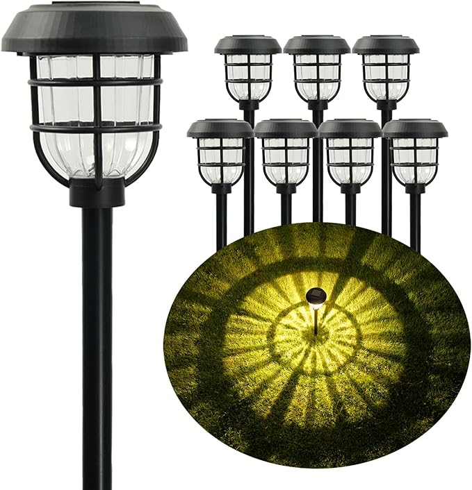 Solar Pathway Lights Outdoor 8 Pack Bright LED Stake Lights Waterproof IP65 Auto On Off Dusk to Dawn Long-Lasting Battery (1000mAh) Up to 12 Hours Lighting for Walkway Yard &amp Garden Decor