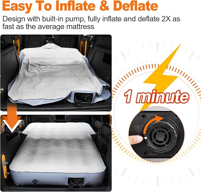 65''SUV Air Mattress Pad for SUV Trunk 10 Inch Ultra-Thick Inflatable Car Mattress SUV SUV Air Mattress Camping Bed with Built in Pump