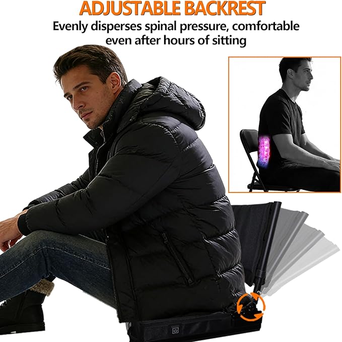 Heated Portable Stadium Chair with Back Support and Cushion Wide Padded Bleacher Seat - Foldable Comfort for Sporting Events Concerts and Outdoor Games