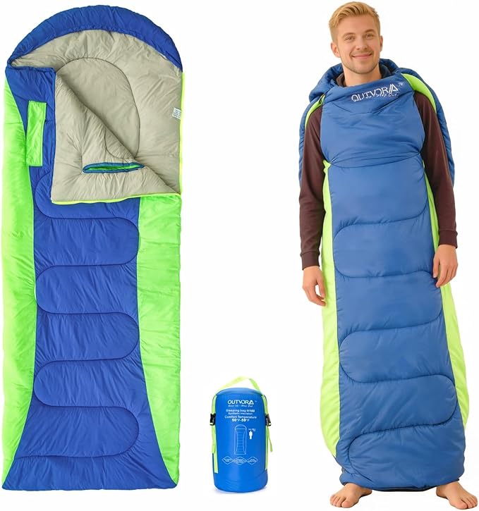 M180 Wearable Sleeping Bag with Arm Holes &amp Feet Openings 3-Season 50°F Ultralight Backpacking Sleeping Bag Water-Resistant Portable Camping Gear for Adults RV &amp Stadium