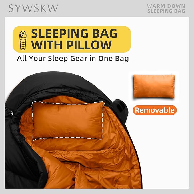 Down Sleeping Bag with Pillow for Backpacking15℉ 5℉ 0℉ Wide Down Sleeping Bag (86.6 in x 33.5 in) for AdultsYouth Camping and Hiking Outdoor with 680FP Duck Down