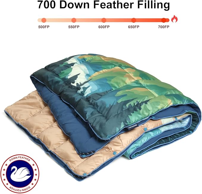 Down Camping BlanketWarm Puffy Lightweight Camp Blanket Outdoor Travel Quilt for SleepStadium Hiking &amp Festivals | Water Resistant Packable &amp Compact