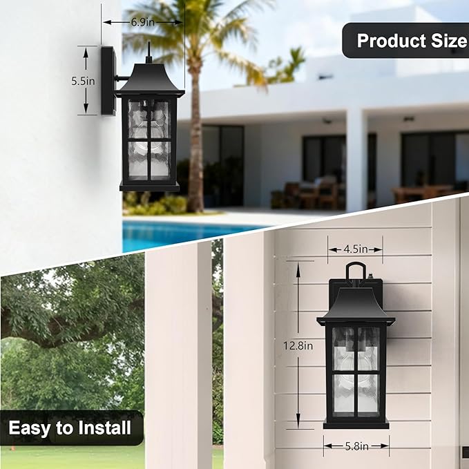Modern Outdoor Light Fixture 2 Pack Aluminium Dusk to Dawn Outdoor Lighting Exterior Wall Sconce Waterproof Porch Light Outside Light for House Garage Patio Black