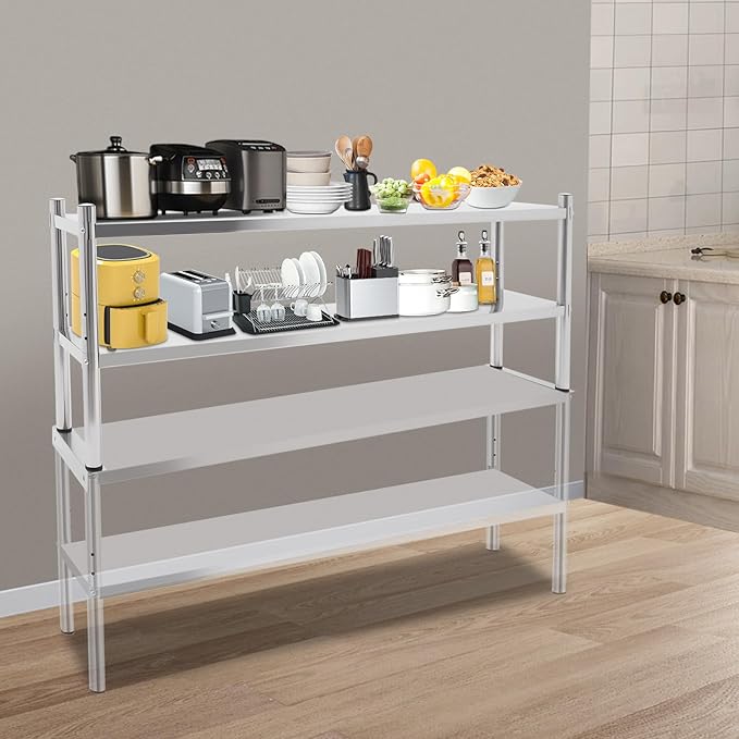 2 Tier Stainless Steel ShelvingHeavy Duty 88LBS Capacity Per Layer Adjustable Shelf StorageCommercial Storage Rack for Warehouse Garage Supermarket