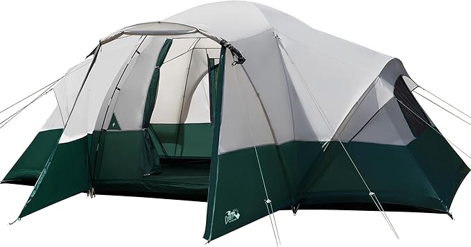 8/10/11 Person Camping Tent with Porch Large Family Tents for Camping PU1000MM Waterproof Tent with 5 Mesh Windows Removable Rainfly Reflective Windproof Rope Big Dome Tent Fits 3 Queen Airbeds