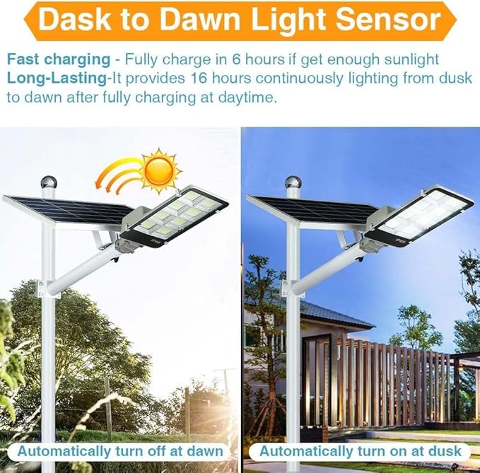 8000W LED Solar Street Lights Outdoor Dusk to Dawn Security Flood Light with Remote Control Wireless Waterproof Perfect for Yard Parking lot Street Garden and Garage