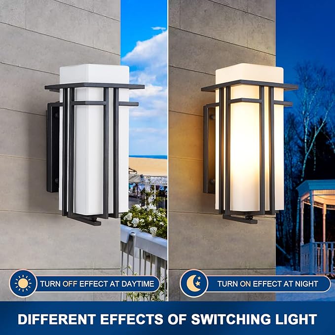 Large Outdoor Wall Lights 15.35 H x 6.7 W Waterproof Wall Lantern Exterior Light Fixture for Entryways Yards Garage Front Porch Metal Frame with Frosted Glass Black (Large)