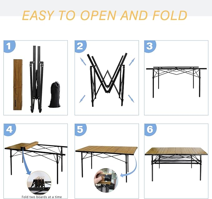 Large Folding Camping Table Aluminum with Storage for 4-6 People 55X27.5 Roll Up Tall Outdoor Portable Table Lightweight with Carry Bag for Picnic BBQ Backyard Beach