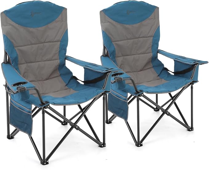 ARROWHEAD OUTDOOR 2-Pack Oversized XXL Portable Folding Camp Chair w/Glass &amp Cup Holders Armrest Cooler Heavy Duty Carry Bag 600 lbs Weight Capacity