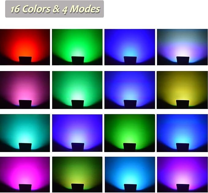 RGB LED Flood Lights50W Outdoor Super Bright SpotlightHigh Power 16 Colors Remote Control Floodlight4 Modes with US 3-PlugIP65 Waterproof Spotlight for StageYard