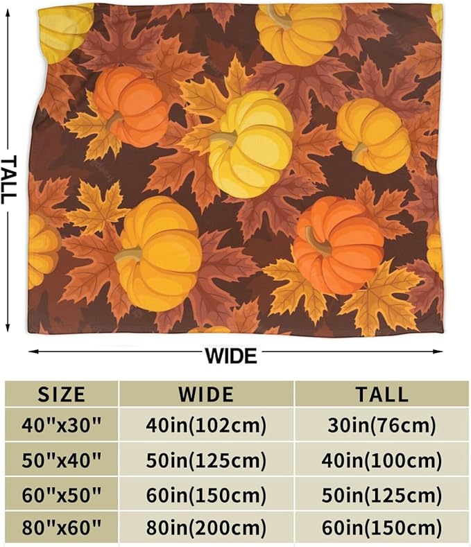 60X50 Fall Pumpkin Lightweight Flannel Blanket - Soft and Breathable Polyester Suitable for Travel Camping and Home Decoration