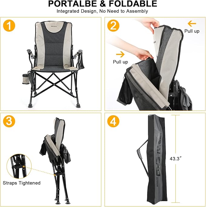 REALEAD Heated Camping Chair - Fully Padded Heated Chairs Outdoor Sports - Heavy Duty Heating Camp Chairs for Adults Supports 400 lbs - Perfect for Outside Sport Events Concert Battery NOT Included