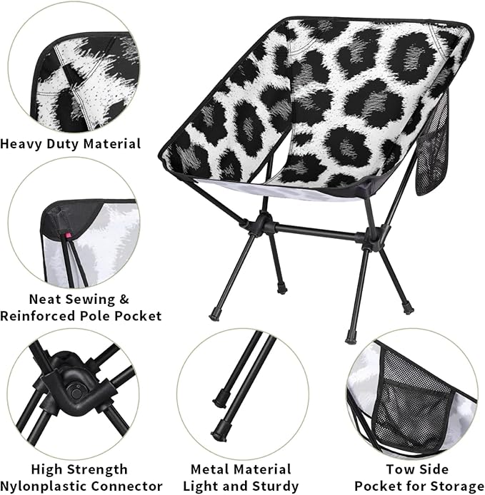 Honeybaby Folding Camping Chair Animal Leopards Print Camping Chairs Lightweight Portable Chair Outdoor Foldable Chairs for Camping Travel Picnic Beach Hiking