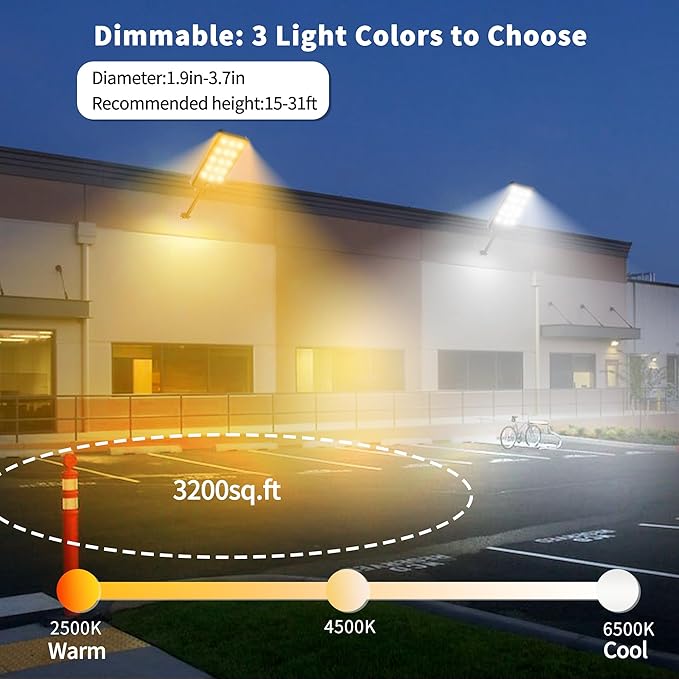 Ofuray Of-15000W Solar Street Lights OutdoorCommercial Dusk to Dawn Flood Light with Motion Sensor IP67 Waterproof 150LED High Power Security Lighting for Parking Lot Yard(Tri-Color)