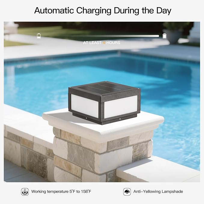 Large Solar Post Lights Outdoor Square Solar Pillar Lights 12x12 Solar Power Column Light Waterproof Modern Post Lamps Outdoor Dusk to Dawn Lantern Column Lamp for Driveway Entrance Pillars