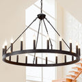 Black Wagon Wheel Chandelier 40 inch20-Light Farmhouse Wagon Wheel Chandeliers Round Industrial Ceiling Light fixtures for Porch high Ceilings Living Dining Room Foyer Entryway