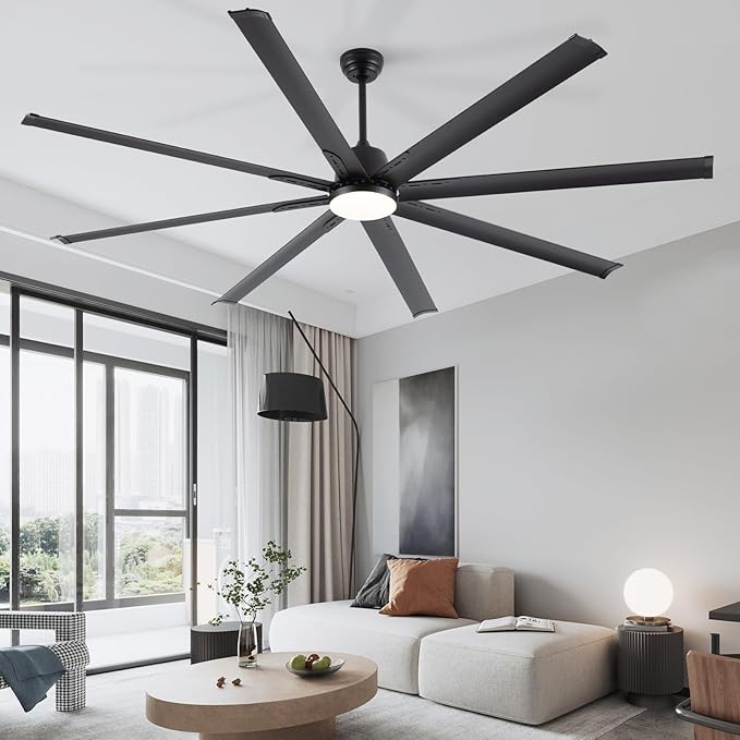 84 lnch lndustrial Celing Fan with Light and Remote ControlLarge Celing Fan with 8 Black Aluminum Blades6 Speed Noiseless DC MotorWet Rated Indoor Outdoor Ceiling Fans for Patioexterior.