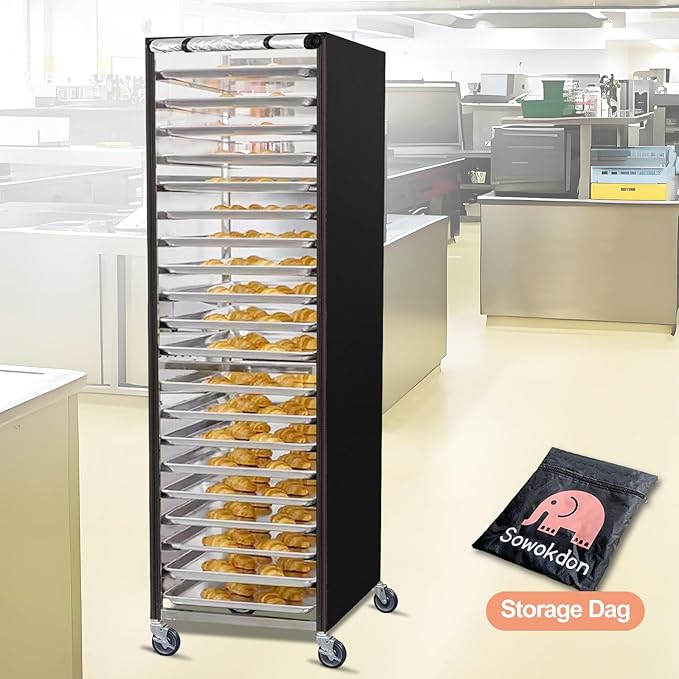 Bun Pan Sheet Rack CoverBread Speed Rack Cover with ZipperFit 20 Tier / 10 Tier Commercial Bakery Pizza Cooling Proofing with Clear Plastic Roll Top Door and Breathable Mesh Vent(20-Tier)
