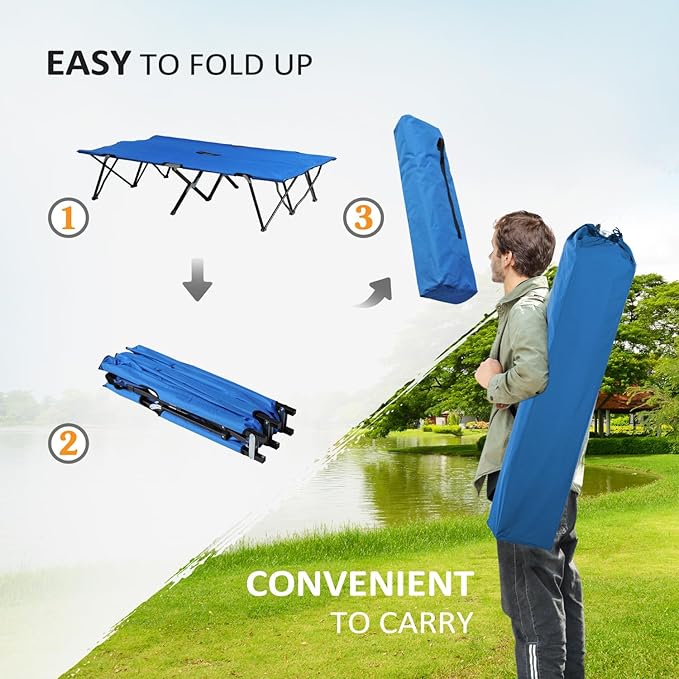 2 Person Folding Camping Cot - 50 Extra Wide Elevated Outdoor Portable Sleeping Cot with Carry Bag for Camping Beach Hiking