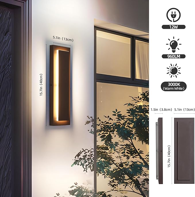 1Pack Brown Outdoor Wall Sconce Exterior Lights FixtureWaterproof Wall Lights for HousePorchPatioModern Outdoor LightsOutdoor Wall Lighting3000K Warm White15.7In